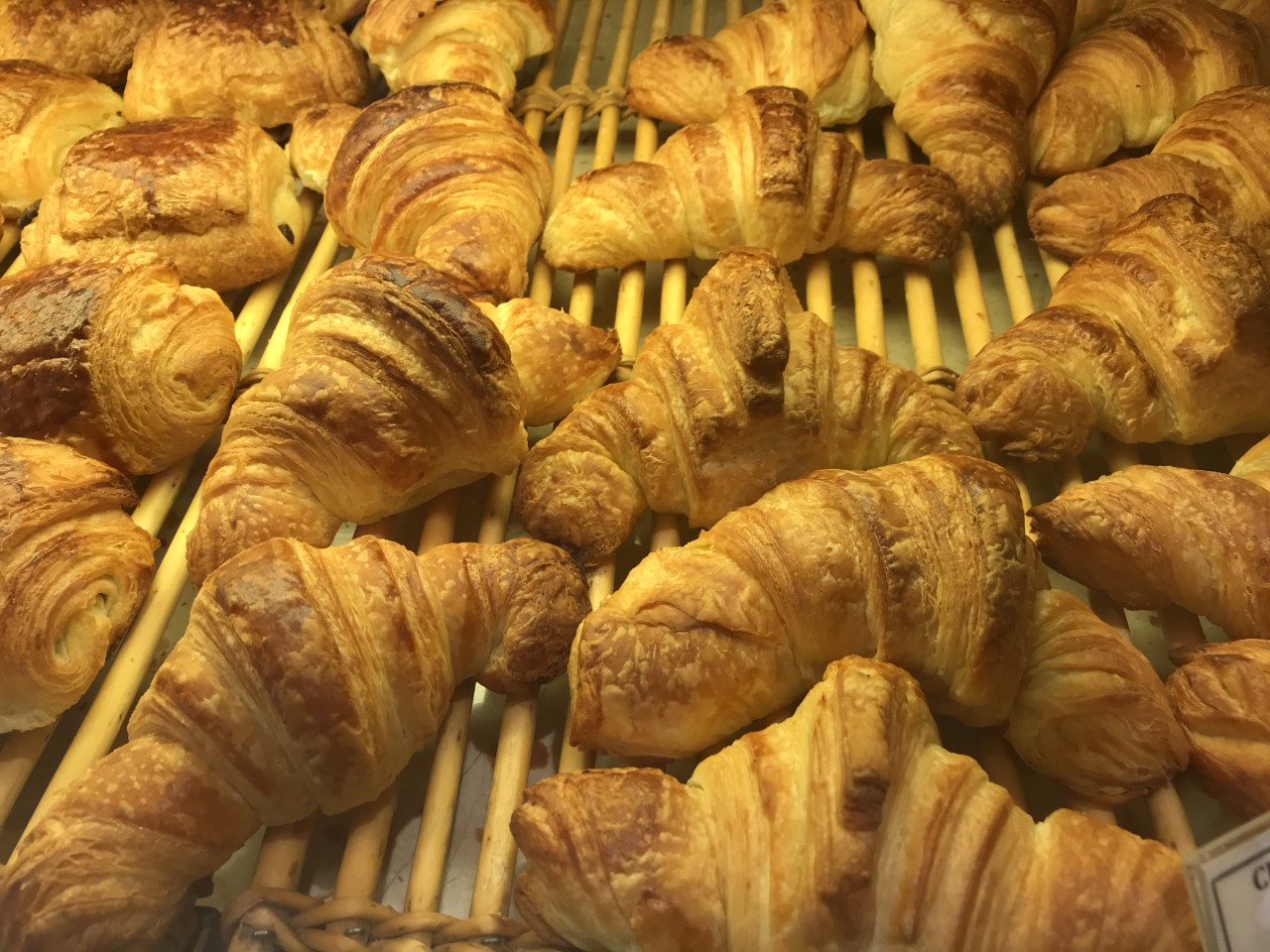 Freshly baked golden croissant on a white plate